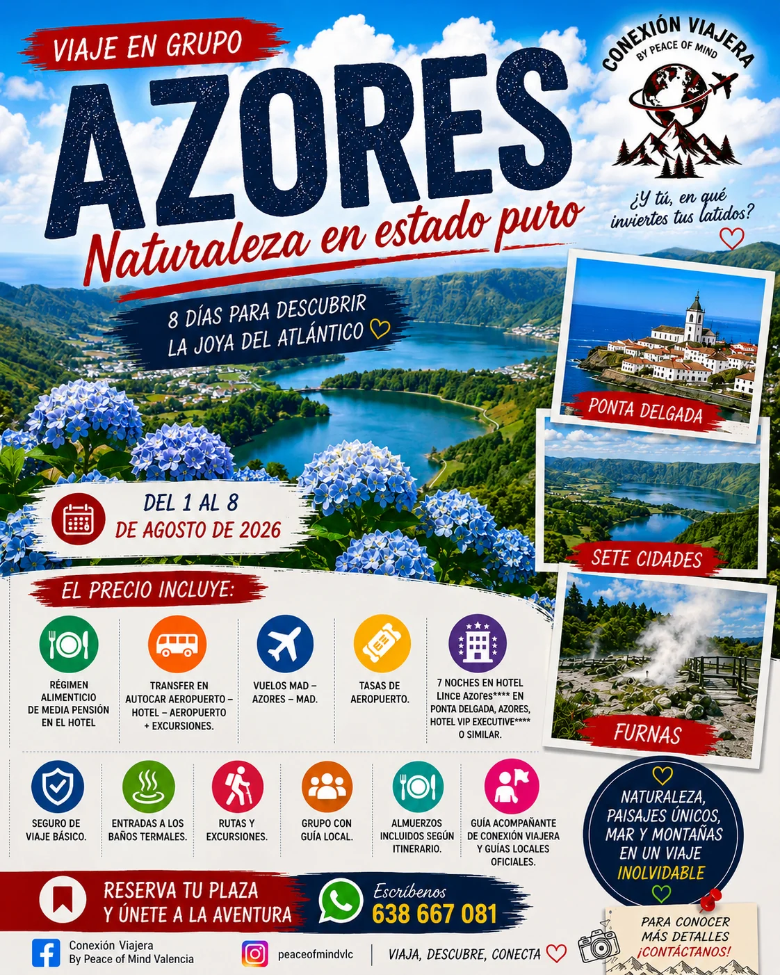 Reserva Viaje a Azores agosto 2026
