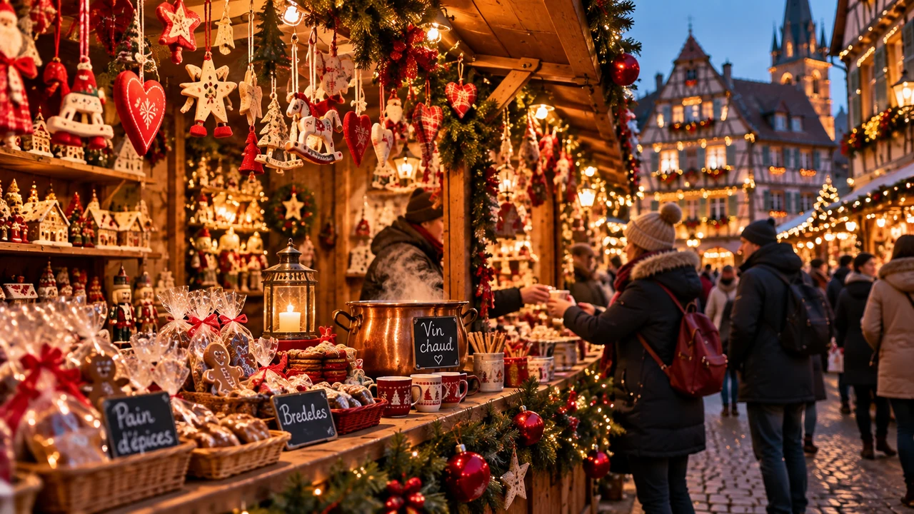 Detalle de un mercado de Navidad en Alsacia