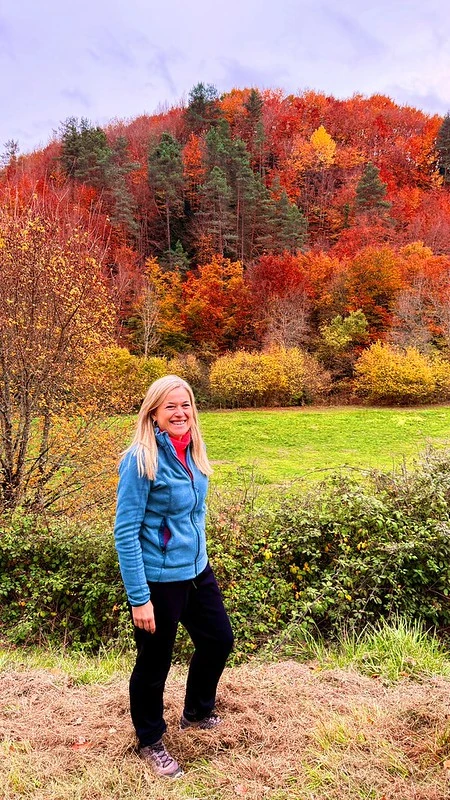 Selva de Irati en otoño con hojas rojas, naranjas y amarillas